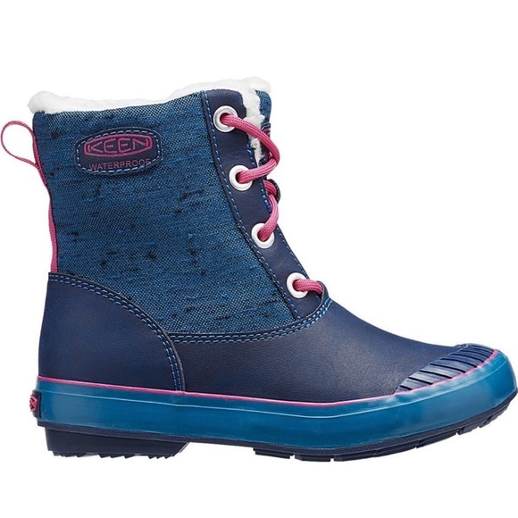 Keen Other - KEEN Elsa Waterproof Navy Blue & Pink Kids Sherpa Lined Rubber Winter Boot Sz 1